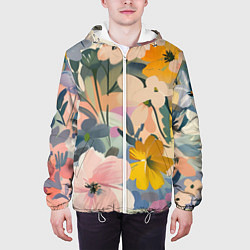 Куртка с капюшоном мужская Цветы цветочки, цвет: 3D-белый — фото 2