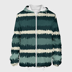 Куртка с капюшоном мужская Полосы зигзагообразные зеленые, цвет: 3D-белый