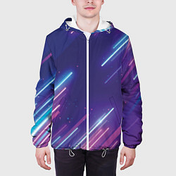 Куртка с капюшоном мужская Абстракция бело синие красные полосы, цвет: 3D-белый — фото 2