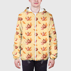 Куртка с капюшоном мужская Хеллоуин с тыквой и листьями, цвет: 3D-белый — фото 2