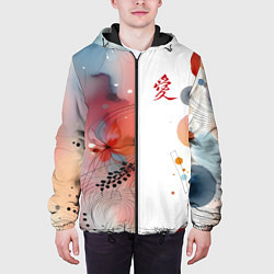 Куртка с капюшоном мужская Иероглиф любовь - абстрактный паттерн, цвет: 3D-черный — фото 2