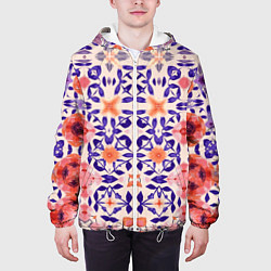 Куртка с капюшоном мужская Цветочная метаморфоза фиолетово-розовая, цвет: 3D-белый — фото 2