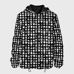 Куртка с капюшоном мужская Любовь смерть и роботы, глитч символ паттерн, цвет: 3D-черный