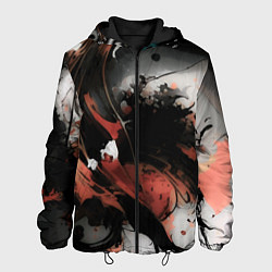 Куртка с капюшоном мужская Тёмные краски абстракция красно-чёрный, цвет: 3D-черный