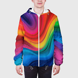 Куртка с капюшоном мужская Смесь ярких красок волнистыми линиями, цвет: 3D-белый — фото 2