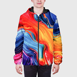 Куртка с капюшоном мужская Красно-синие масляные краски смешение абстракция, цвет: 3D-черный — фото 2