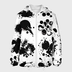 Куртка с капюшоном мужская Чёрно-белые кляксы - абстракция, цвет: 3D-белый