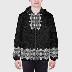 Куртка с капюшоном мужская Славянский орнамент с узорной вышиванкой, цвет: 3D-черный — фото 2