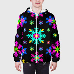 Куртка с капюшоном мужская Снежинки ретро, цвет: 3D-белый — фото 2