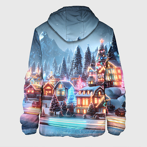 Мужская куртка Городок в новогодних огоньках / 3D-Черный – фото 2