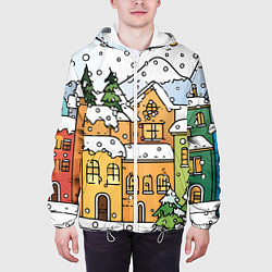 Куртка с капюшоном мужская Новогодний снегопад, цвет: 3D-белый — фото 2