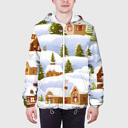 Куртка с капюшоном мужская Новогодние домики и елочки, цвет: 3D-белый — фото 2