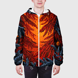 Куртка с капюшоном мужская Новогодние ветки елок, цвет: 3D-белый — фото 2