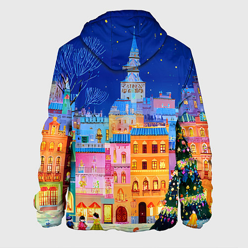 Мужская куртка Разноцветные новогодние домики / 3D-Черный – фото 2