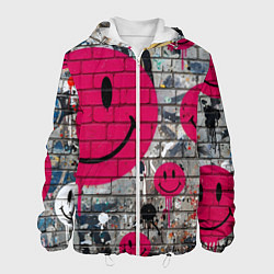 Куртка с капюшоном мужская Розовые смайлы граффити, цвет: 3D-белый