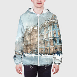 Куртка с капюшоном мужская Снежный день в Санкт-Петербурге, цвет: 3D-белый — фото 2