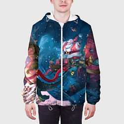 Куртка с капюшоном мужская Санта с динозавром, цвет: 3D-белый — фото 2