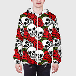 Куртка с капюшоном мужская Черепа в розах, цвет: 3D-белый — фото 2