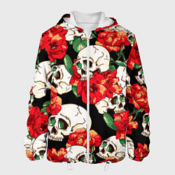 Куртка с капюшоном мужская Черепки и розы, цвет: 3D-белый