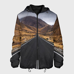 Куртка с капюшоном мужская Пейзаж горная трасса, цвет: 3D-черный
