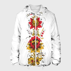 Куртка с капюшоном мужская Хохлома: цветы, цвет: 3D-белый