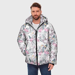 Куртка зимняя мужская Тропические фламинго, цвет: 3D-светло-серый — фото 2