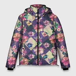 Куртка зимняя мужская Цветочный пазл, цвет: 3D-черный