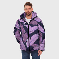 Куртка зимняя мужская Tropical leaves 4 purple, цвет: 3D-черный — фото 2