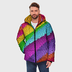 Куртка зимняя мужская Яркая мозаика радуга диагональ, цвет: 3D-черный — фото 2