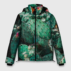 Куртка зимняя мужская Кактусы с цветами реализм, цвет: 3D-черный