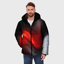 Куртка зимняя мужская BLACK RED WAVES АБСТРАКЦИЯ, цвет: 3D-светло-серый — фото 2