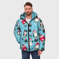 Куртка зимняя мужская Новогодние Пингвины, цвет: 3D-черный — фото 2