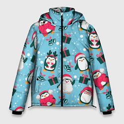 Куртка зимняя мужская Новогодние Пингвины, цвет: 3D-светло-серый