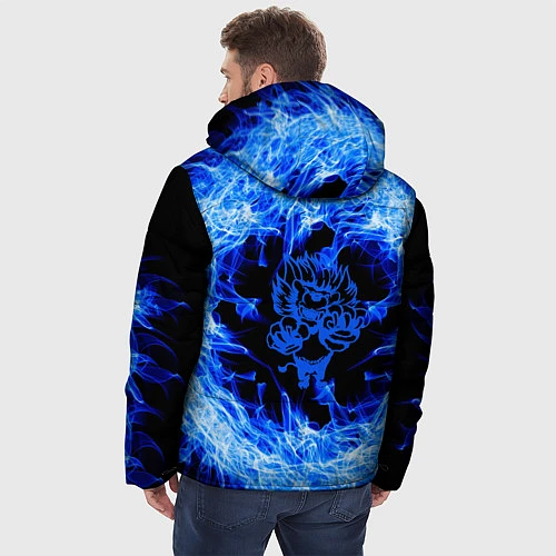 Мужская зимняя куртка Лев в синем пламени / 3D-Красный – фото 4