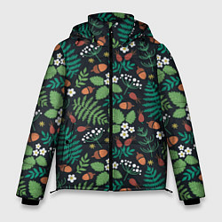 Куртка зимняя мужская Лесные листочки цветочки, цвет: 3D-черный