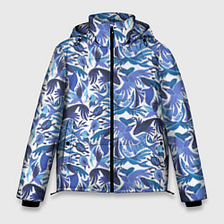 Куртка зимняя мужская Рыбы-птицы Узоры, цвет: 3D-черный