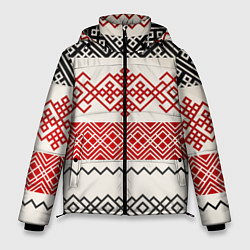 Куртка зимняя мужская Славянский узор красно-черный, цвет: 3D-черный