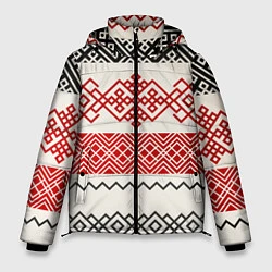 Куртка зимняя мужская Славянский узор красно-черный, цвет: 3D-красный