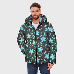 Куртка зимняя мужская Цветочный узор на темном фоне, цвет: 3D-черный — фото 2