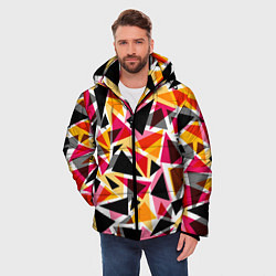 Куртка зимняя мужская Разноцветные треугольники, цвет: 3D-красный — фото 2