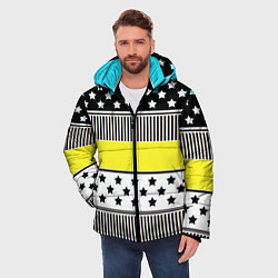 Куртка зимняя мужская Неоновый яркий полосатый узор, цвет: 3D-черный — фото 2