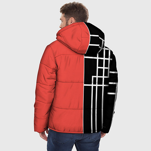 Мужская зимняя куртка Черный и коралловый арт деко / 3D-Красный – фото 4