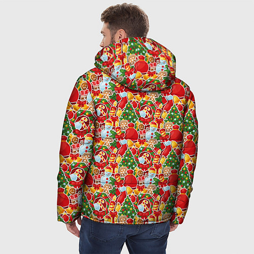 Мужская зимняя куртка Merry Christmas символика / 3D-Красный – фото 4