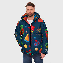 Куртка зимняя мужская Новогодний Паттерн!, цвет: 3D-черный — фото 2