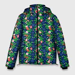 Куртка зимняя мужская Новогодние Игрушки на Ёлке, цвет: 3D-черный