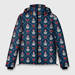 Куртка зимняя мужская Снеговики с Сердечками, цвет: 3D-черный