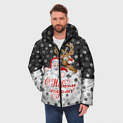 Куртка зимняя мужская С Новым Годом дед мороз и олень, цвет: 3D-светло-серый — фото 2