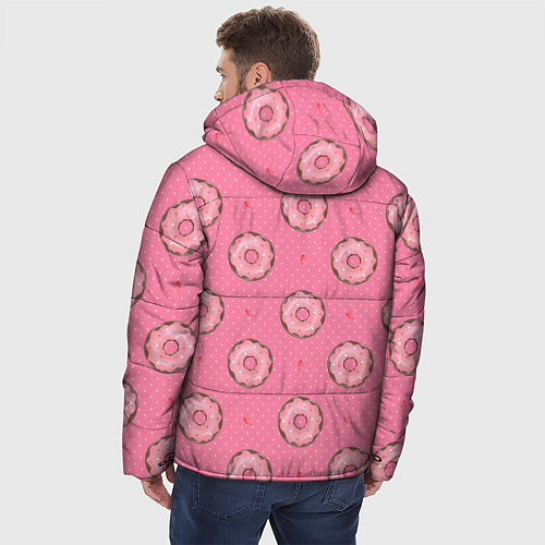 Мужская зимняя куртка Розовые пончики паттерн / 3D-Красный – фото 4
