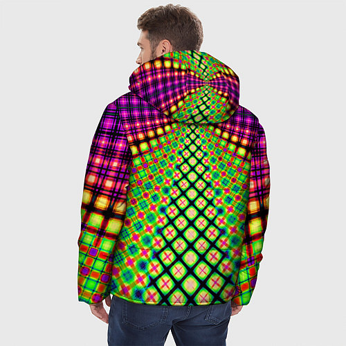Мужская зимняя куртка Неоновая геометрия абстракция / 3D-Красный – фото 4