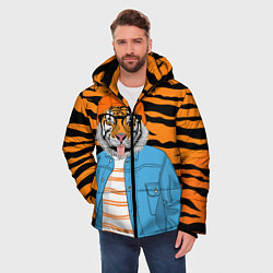 Куртка зимняя мужская Тигр фурри на стиле, цвет: 3D-черный — фото 2